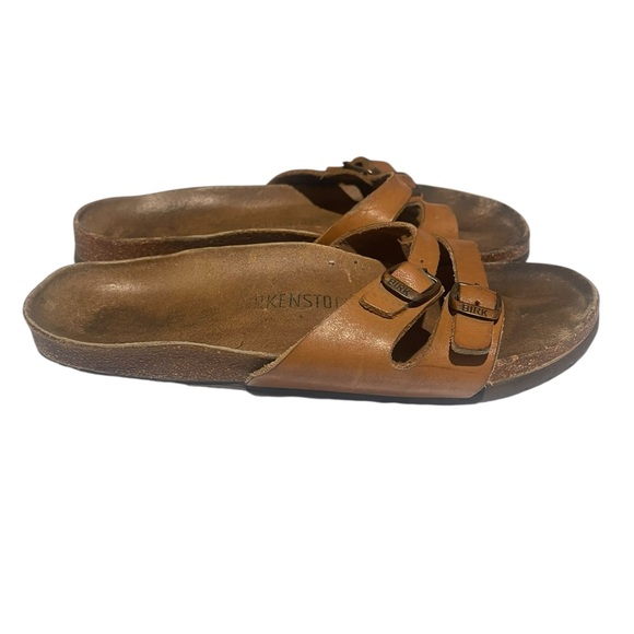 Birkenstock Ibiza tan leather two buckle slides slip on footbed 39 - Picture 1 of 10